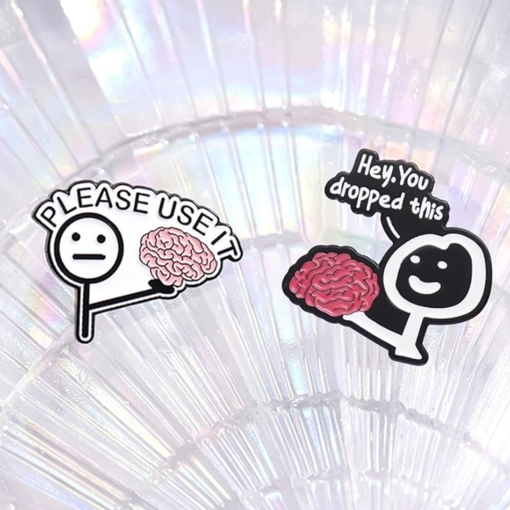 Humorous Brain Cartoon Enamel Pins